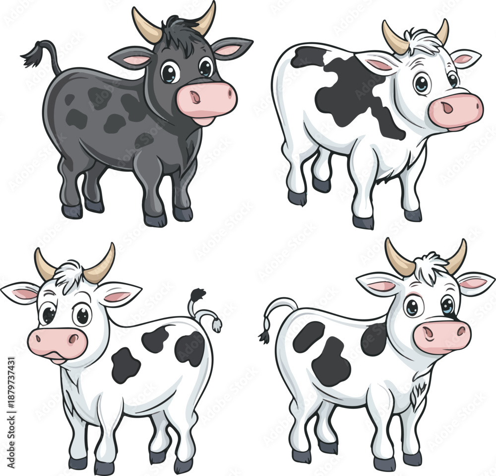 Fototapeta premium Cute Cows Collection for Children’s Designs