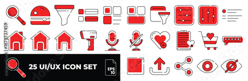 25 minimalist and simple UxUI web icon sets. A set of 25 editable line icons. Illustrator vectors. Suitable for web pages, mobile apps, web, and print. dual tone style icon