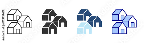 House Cluster Icon Set. Designed In Multi Style
