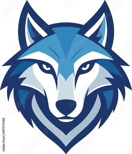 Fierce Blue Wolf Head Emblem Illustration Frontal