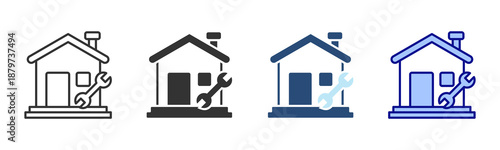 Rented House Icon Set. Designed In Multi Style