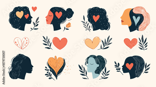 Whimsical Heart and Floral Illustrations for Romantic Themes