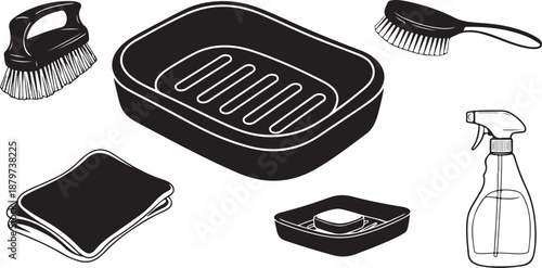 Cleaning supplies and tools for household chores and organization