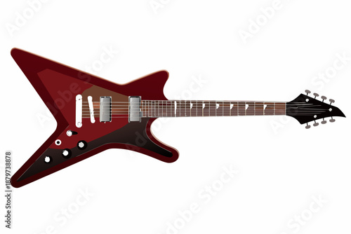 Illustration of a red explorer style electric guitar with chrome hardware