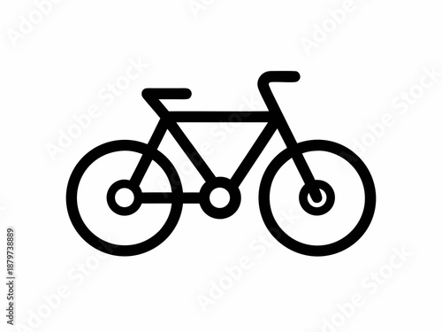 Simple black and white line drawing depicting a classic bicycle silhouette