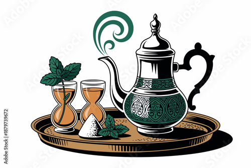 Traditional Moroccan Tea with Mint and Tea Glasses