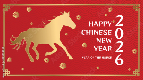 Chinese New Year of the Horse 2026 Banner. Chinese zodiac horse in modern style.