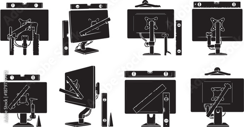 Computer monitors with stylus and various desk accessories displayed