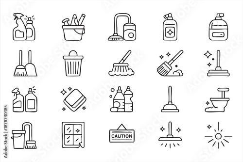 Cleaning Equipment and Hygiene Icons for Service Industry UI