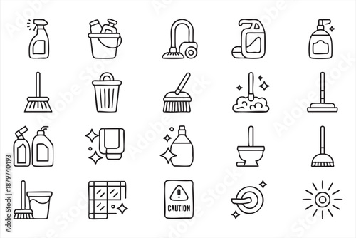 Housekeeping and Disinfection Line Icons for Web and App Design