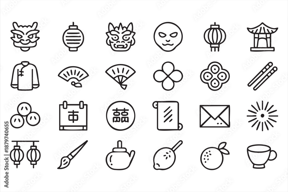 Fototapeta premium Lunar New Year Chinese Icons for Apps, Branding, and Education
