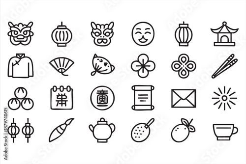 Chinese Cultural Festival Icons for Lunar New Year UI and Apps