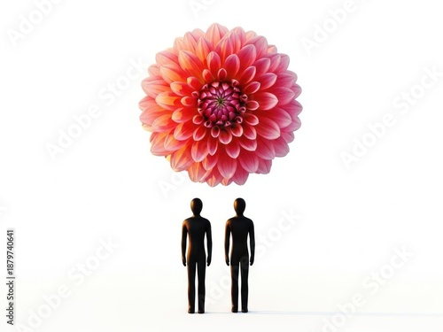 Two figures gazing at a large, vibrant flower