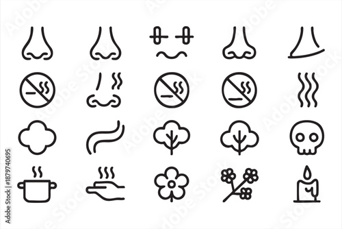 Odor Detection Line Icons for Safety Dashboards and UI Design