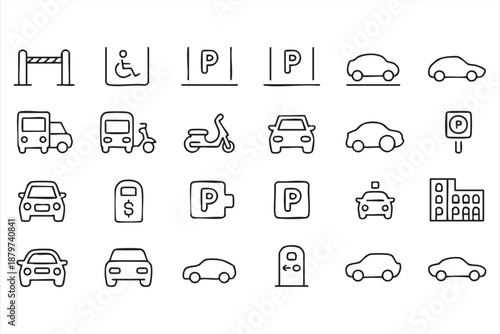Transport and Parking Line Icons for Urban Navigation Apps