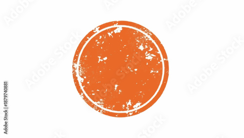 A simple illustration depicts a distressed circular orange stamp mark against a stark white background conveying texture