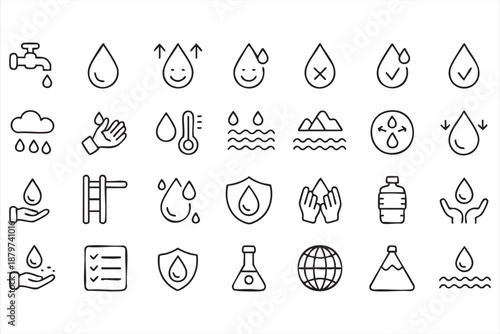 Hydration and Water Flow Icons for Dashboard and App Design