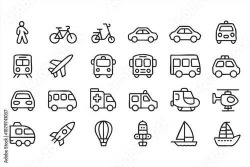 Transport and Mobility Icons for Navigation UI and Transit Dashboards