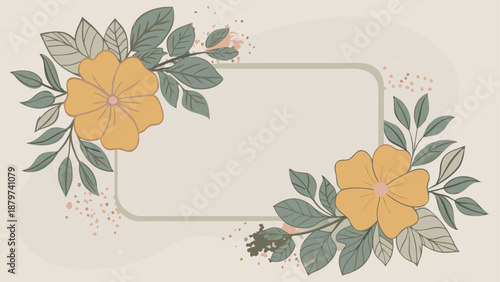 Yellow Frangipani Flowers with Green Leaves on Soft Pink Background Illustration
