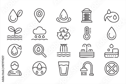 Water Sustainability Icons for Environmental UI and Climate Dashboards