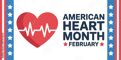 American Heart Month February Awareness Red Heart Graphic