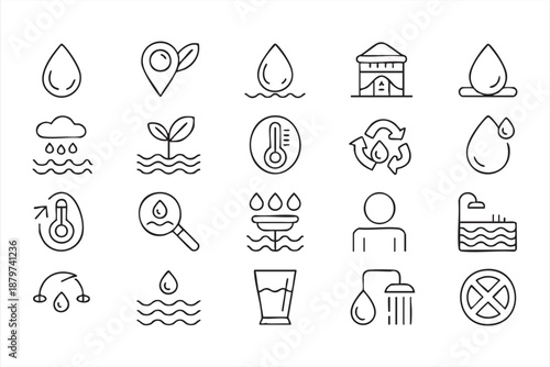 Hydration and Water Resource Icons for Eco Monitoring Interfaces