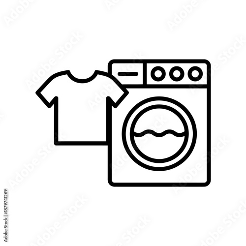 Washing machine with tshirt icon for laundry day concept