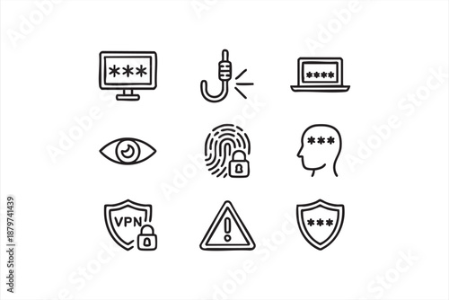 Cyber Security Icons for Password Protection and Authentication UI