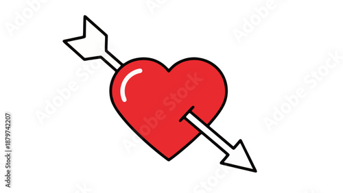 A red heart pierced by an arrow, symbolizing love and passion, in a simple graphic illustration style.