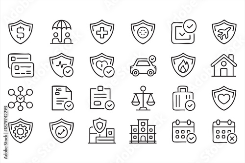 Coverage and Risk Insurance Icons for Finance and Web Interfaces