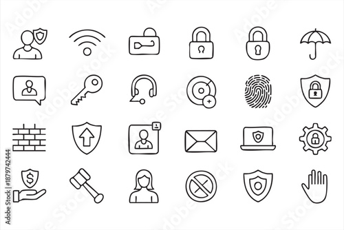 Cybersecurity Access Control Icons for Authentication and Login UI