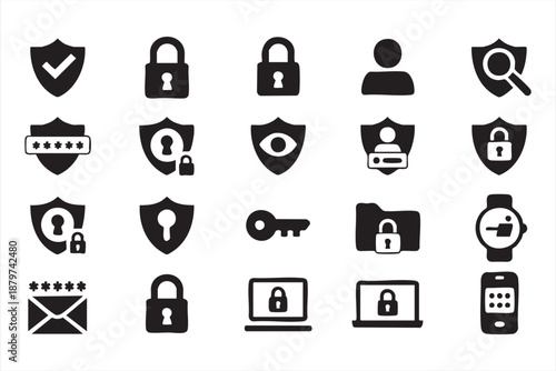 Secure Login and Password Protection Icons for Authentication UI Systems