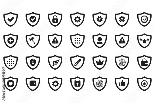 Digital Safety and Protection Shield Icon Collection