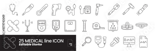 Medical and Health Symbols - a set of minimalist thin line web icons. A collection of outline icons. Simple vector illustrations. editable stroke