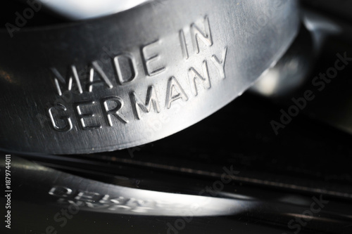 Hamburg, Germany - July 27, 2023: Made in Germany - engraved in metal - The sign symbolizes good quality and reliability