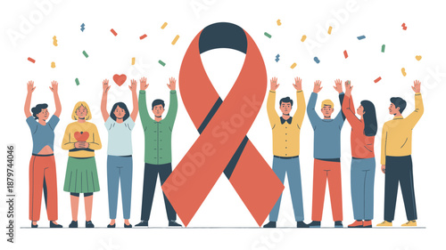 Group celebrating awareness with ribbon Vector