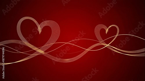 Elegant Golden Heart Ribbons on Red Background