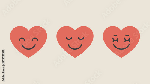 Three heart emojis displaying different expressions Vector