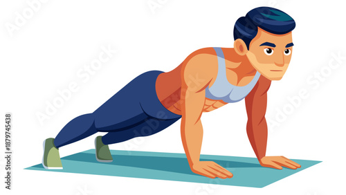 "Create a highly detailed, medically accurate 3D rendering of a fit male athlete holding a plank exercise on a yoga or exercise mat. The illustration should use an anatomical overlay to highlight the 