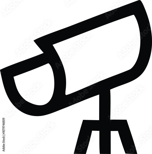 A black and white illustration of a telescope on a stand against a plain background