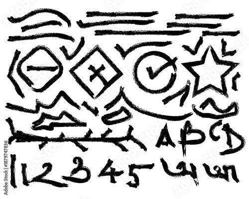 Ancient symbolic engraving with geometric shapes and alphabet