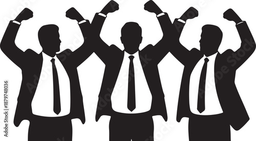 Three business men silhouettes with hands crossed on chest on transparent background vector illustration depicting strong determination and confident posture