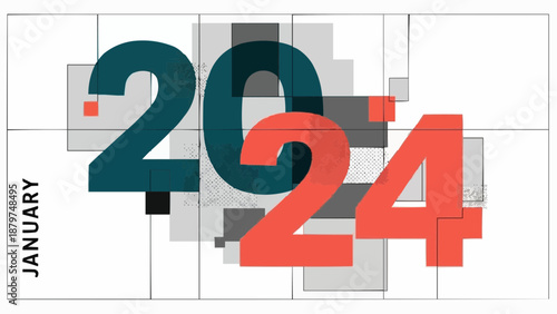 Abstract design featuring bold numbers twenty and four layered over geometric shapes and a january text element
