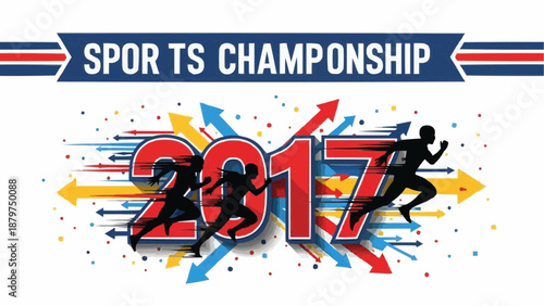 A dynamic sports championship graphic featuring runners arrows and the year 2017 emphasizing speed and competition