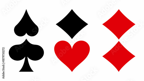 A simple illustration depicting three playing card suits spades hearts and diamonds