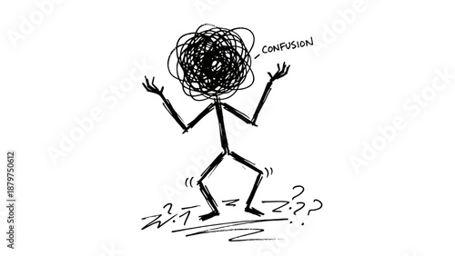 Confused stick figure character with messy hair expressing confusion  