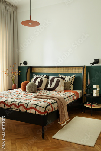 Bedroom Interior with Stylish Bed and Decor Accents