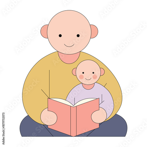 Parent Reading Book with Child – Cute Flat Family Education Illustration