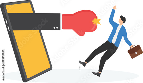 Smartphone Screen Punching Businessman with Glove