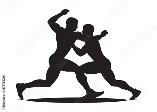 wrestling logo silhouette vector, wrestling boxing logo silhouette illustration, wrestling sport championship logo vector, two wrestlers fighting logo silhouette vector on white background.
